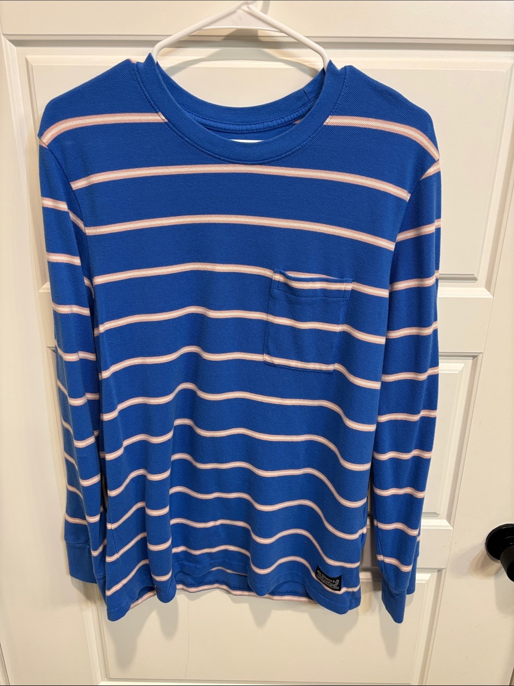 Levi's Blue Long Sleeve Tee with White and Pink Stripes